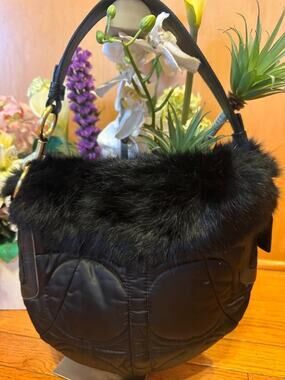 Coach #3586 Rabbit Fur And Quilted Satin Purse BAG( 210